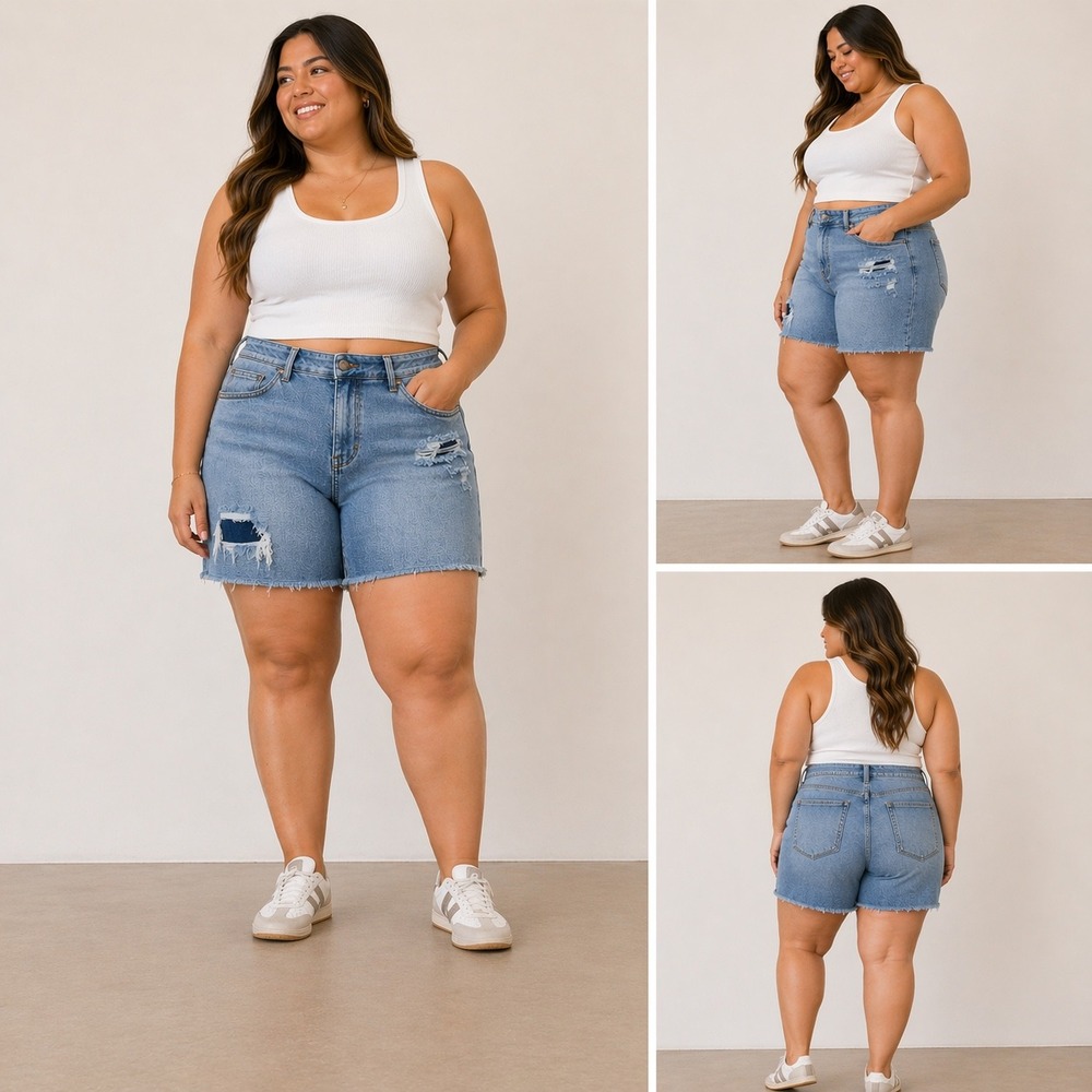 Judy Blue Womens High Waist Distressed Denim Shorts Light Wash 1XL NEW